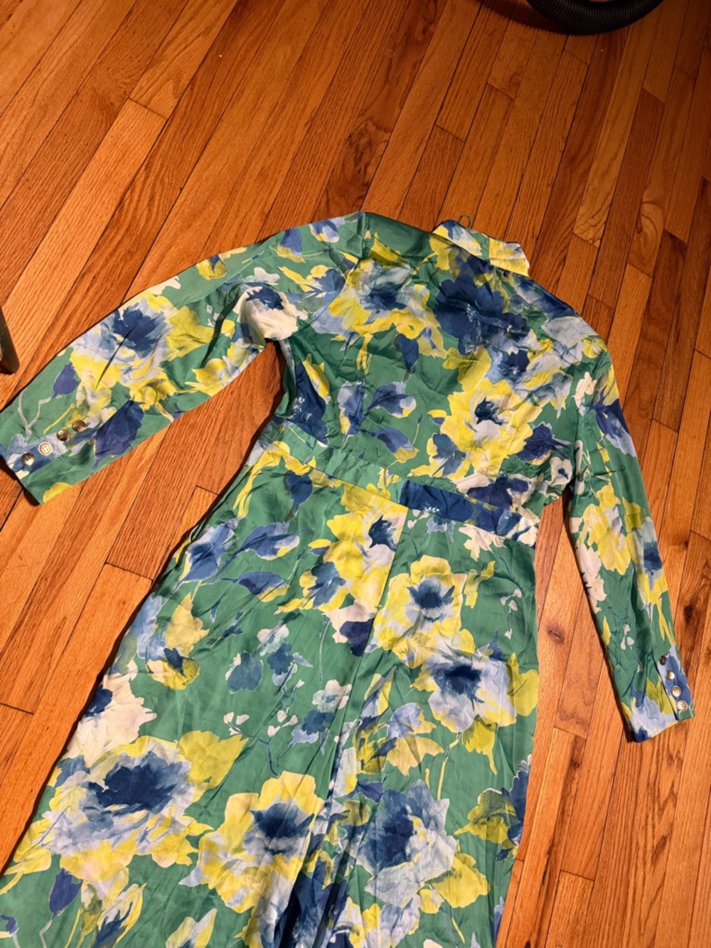 Zara Green Floral Jumpsuit long sleeve straight palazzo marble vibrant XL - Picture 9 of 9